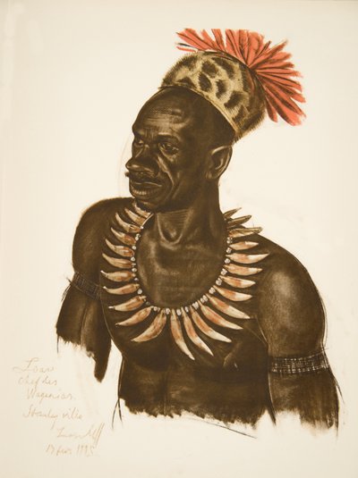 Louaho, Wagenia séf (Stanleyville), az Afrika rajzai és festményei közül, kivégezték a Citroen Center Africa expedíció során, a második Haardt Audouin-Dubreuil küldetésben, kocsmában. Párizs, 1927 (színes világítás alkotó: Alexander Yakovlev