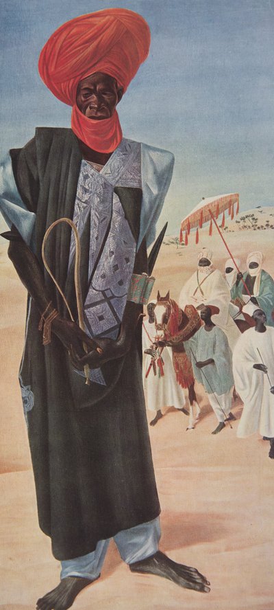 Magemma, a Maradi szultán Sery ussa lovasainak vezetője, Niger területe, a Drawings and Paintings of Africa-ból, kivégezték a Citroen Center Africa expedíció során, a második Haardt Aud küldetésben alkotó: Alexander Yakovlev