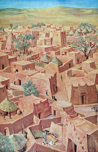 Zinder, a Drawings and Paintings of Africa-ból, kivégezték a Citroen Center Africa expedíció során, a második Haardt Audouin-Dubreuil küldetésben, kocsmában. Párizs, 1927 alkotó: Alexander Yakovlev