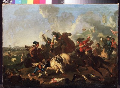 Jelenet a poltavai csatából (vagy Pultawa, Ukrajna) (Jelenet a poltavai csatából). Csata, amelyre 1709. július 8-án került sor az orosz I. Péter (Le Grand néven ismert) hadserege között. alkotó: Alexander von Kotzebue