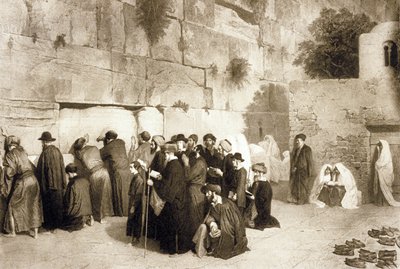 Zsidó nép a nyugati falnál, Jeruzsálem, 1880 körül (metszet) alkotó: Alexandre (after) Bida