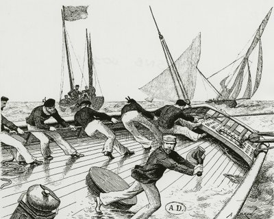 Vitorlás verseny: Le turn du Bateau-Buoée - A. Brun rajza, Bibl. az Arts deco. alkotó: Alexandre Brun