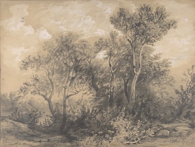 Trees recto, Soldiers in a Wood verso, 19. század eleje-közepe. alkotó: Alexandre Calame