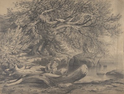 Két férfi pihen egy tó mellett recto..., 19. század eleje-közepe. alkotó: Alexandre Calame