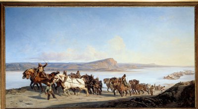A Rhone-on hajófelvonókat kiszolgáló lovak vontatása” Alexandre Dubuisson (1805-1870) festménye 1843 Lyon, Musee des Beaux Arts alkotó: Alexandre Dubuisson