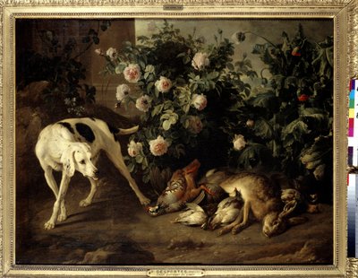 Kutyatartó vad egy rózsabokor közelében Francois Desportes (1661-1743) festménye 1724 V. 1,07x1,38 m Párizs, Musee du Louvre. alkotó: Alexandre Francois Desportes