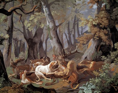 Stag Hunting Dussy tapéta Alexandre-Francois Desportes (1661-1743) festménye nyomán. 1851. Párizs, Díszítőművészet alkotó: Alexandre Francois Desportes