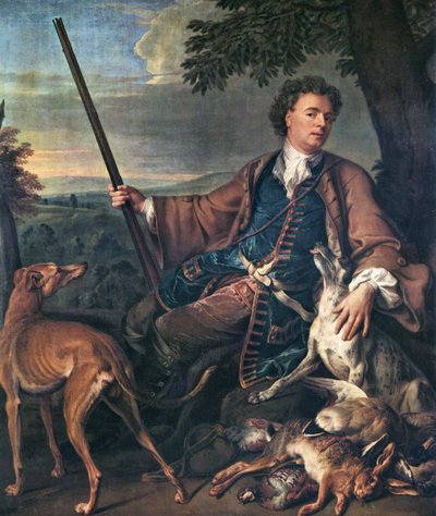 Francia: Portrait de M. Desportes peint par lui-même avec du gibier mort à ses pieds (A művész portréja vadászként) Önarckép vadászruhában alkotó: Alexandre Francois Desportes