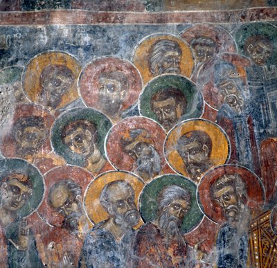 Szentek csoportja, freskó a templomban Anisarakiban Kandanos közelében, Kréta, Görögország (fotó) alkotó: Nicolas Toussaint Charlet