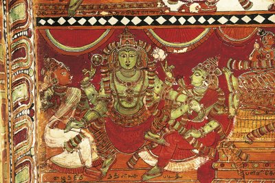 Visnu, részlet Siva életét ábrázoló freskóiról a Parvati-szentélyben, Nataraya templom, Chidambaram, Tamil Nadu, India, V. század alkotó: Nicolas Toussaint Charlet