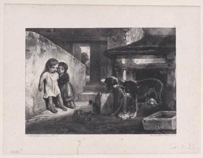 Gyerekek megrémülve a vicsorgó kutyától, a Vadászjelenetek sorozatból, 1829. alkotó: Alexandre Gabriel Decamps