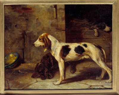 Kutyák Brifauts festmény, Alexandre Gabriel Decamps (1803-1860) 1843 V. 0,25x0,32 m alkotó: Alexandre Gabriel Decamps