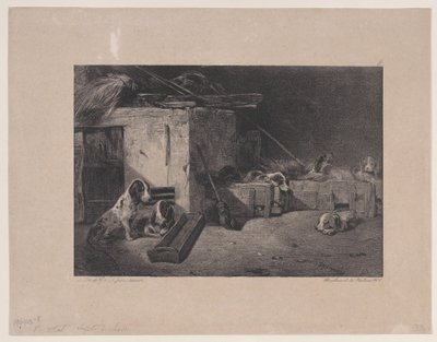 A kennel belseje, a Hunting Scenes sorozatból, 1829. alkotó: Alexandre Gabriel Decamps