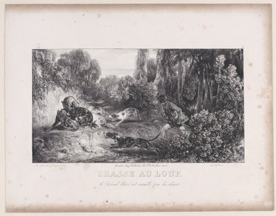 Wolf Hunt: Wounded Animal Attacked by Dogs, a Vadászjelenetek című sorozatból, 1829. alkotó: Alexandre Gabriel Decamps