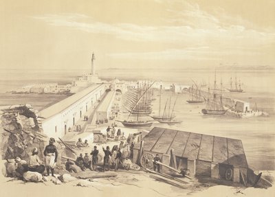 Algír kikötője és mólója egy kötetből, amely az Algírt 1830-ban elfoglaló francia expedíciós haderő emlékére állít emléket, Adolphe Jean-Baptiste Bayot (1810-66) metszete alkotó: Alexandre Genet