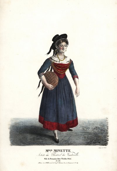 Mademoiselle Minette színésznő vagy Jeanne-Marie-Francoise Menestrier, mint Francoise a Nicolas Remiben, Sewrintől, Theater du Vaudeville alkotó: Alexandre Marie Colin