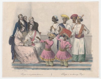 Bayees vagy Dancing Boys, huszonnégy tányérból, amely a hindu és európai modort illusztrálja..., 1832 alkotó: Alexandre Marie Colin