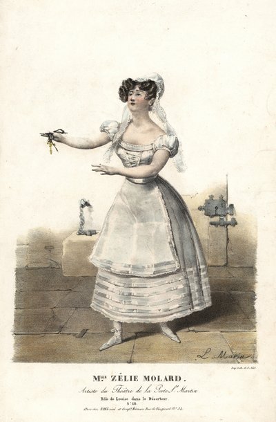 Miss Zelie Molard és Louise táncosnő a Le Deserteur című filmben, Francois-Alexis Blache Jr. koreográfiájában Dauberval, Theater de la Porte St. Martin alkotó: Alexandre Marie Colin