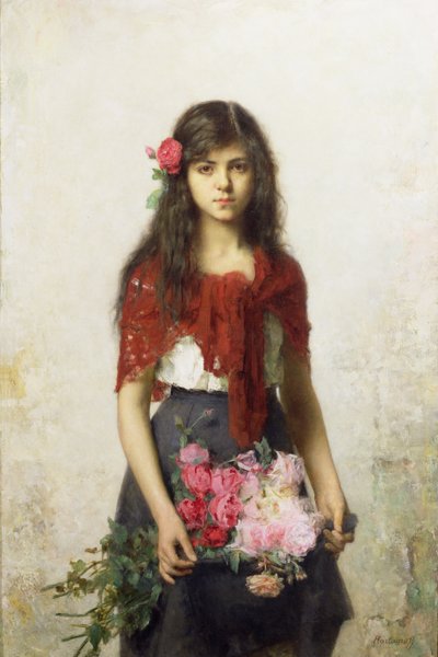 Fiatal lány virágokkal alkotó: Alexei Alexevich Harlamoff