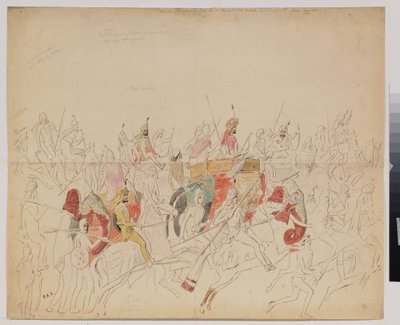 Maharaja Sher Singh (1807-1843) Pandzsábból (India) és udvara. Alekszej Dmitrijevics Saltykov (1806-1859) munkája, akvarell ceruza és tus papíron alkotó: Alexei Dmitrievich Saltykov