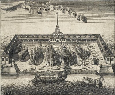 A szentpétervári Admiralitás Hajógyár képe, 1717 alkotó: Alexei Ivanovich Rostovtsev