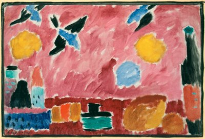 Piros fecskemintás tapétával – Alekszej von Javlenszkij (1864-1941) festménye, olaj, karton alkotó: Alexej von Jawlensky