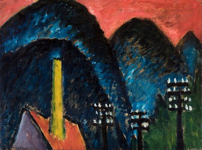 Kék hegyek táj, sárga kémény, 1912. alkotó: Alexej von Jawlensky