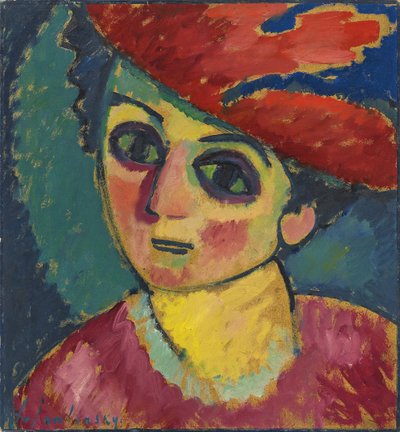 Red Hat, Alexej von Jawlensky festménye, olaj, karton, 1912 - Red Hat - Javlensky, Alexei, von alkotó: Alexej von Jawlensky