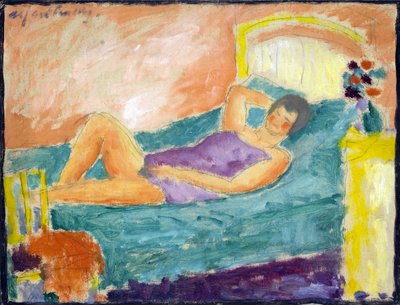 A lány lefekszik. (A hazug lány). Alexei von Javlensky (Alexi von Jawlensky, Alexej von Javlenski) (1864-1941) munkája. olaj a kartonra alkotó: Alexej von Jawlensky