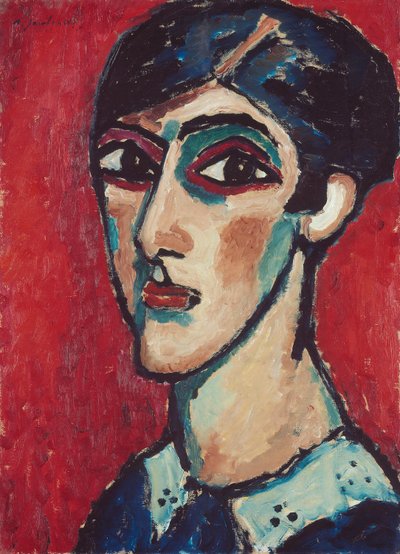 Hosszúkás fej barna-vörös színben (Nagy női fej vörös alapon) alkotó: Alexej von Jawlensky