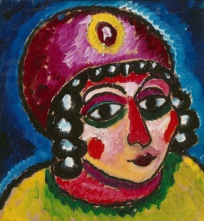 Lányfej piros turbánnal és sárga agraffával (barbár hercegnő). 1912 körül alkotó: Alexej von Jawlensky