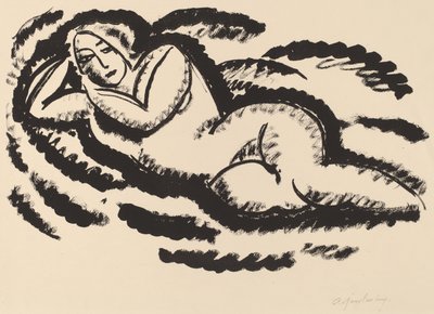 Fekvő akt, 1912 körül (fekete litográfia fektetett papíron) alkotó: Alexej von Jawlensky