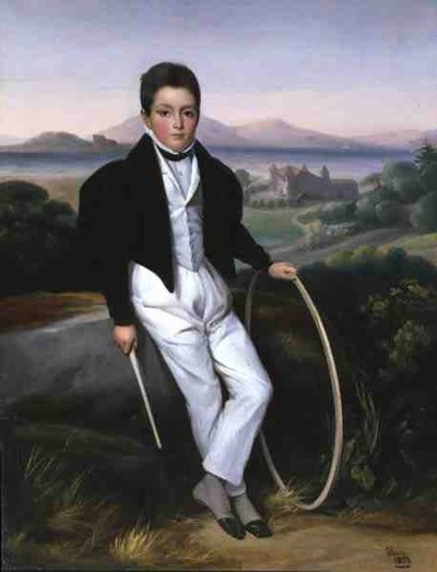 Egy karikás fiú portréja, állítólag Savoyai Ferdinánd Mária (1822-55) 1833 (olaj, vászon) alkotó: Alexis Leon Louis Valbrun
