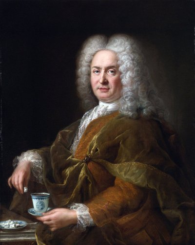 Egy csésze csokoládét tartó úriember portréja – Alexis Simon Belle festménye alkotó: Alexis Simon Belle
