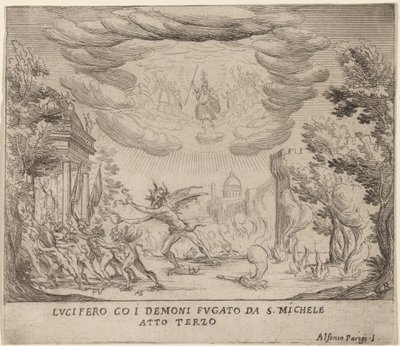 Lucifer és a Szent Mihálytól menekülő démonok alkotó: Alfonso Parigi II