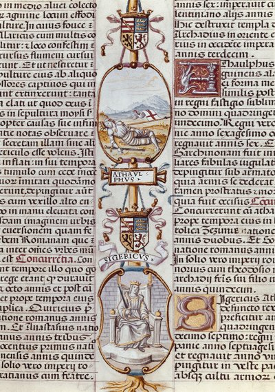 A vizigót Athaulf és Sigeric királyok ábrázolása, Alonso of Cartagena "Spanyolország királyainak genealógiájából" alkotó: Alfonso de Cartagena