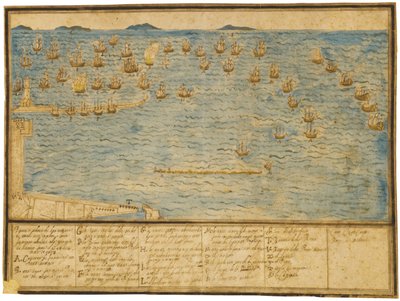 A leghorni csata topográfiai ábrázolása, 1653 körül alkotó: Alfonso the Younger Parigi