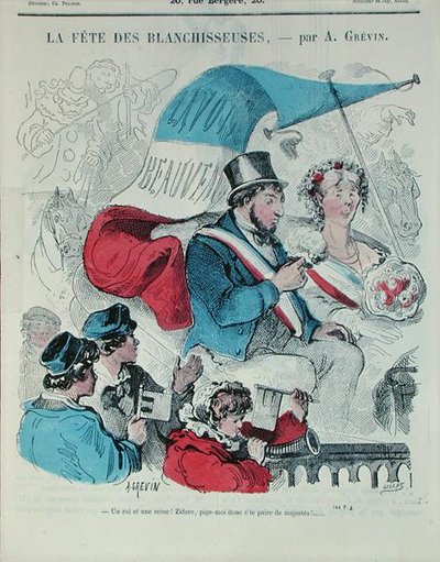 Karikatúra, amely a „Fete des Blanchisseuses”-t ábrázolja, Gillot metszete, 1860 körül (színes metszet) alkotó: Alfred (after) Grevin