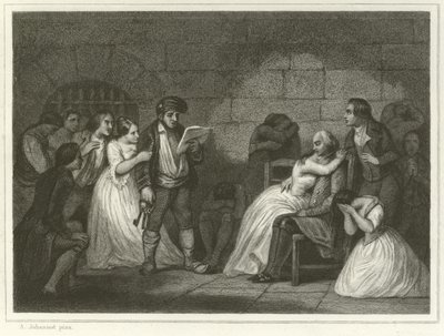 Az elítélt hívása (metszet) alkotó: Alfred (after) Johannot