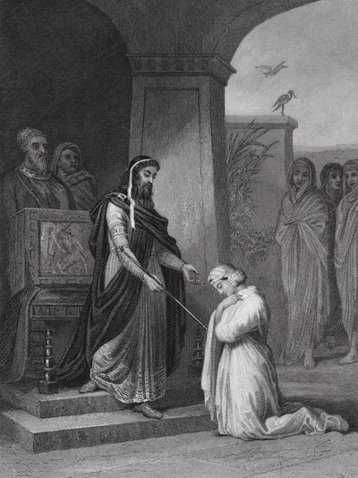 Eszter Ahasvérus király előtt, Eszter, 15. fejezet, 11. v. (metszet) alkotó: Alfred (after) Johannot