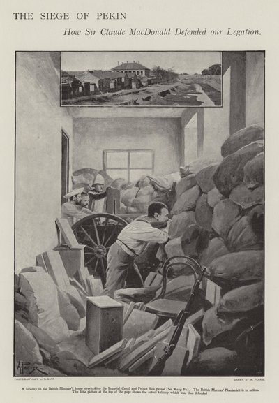 Az ostromlott brit követség védelme Pekingben a boxerlázadás idején (litho) alkotó: Alfred (after) Pearse