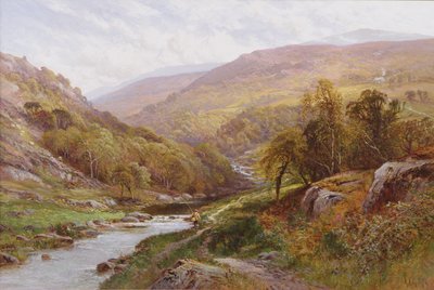 Egy halász egy hegyvidéki patak partján alkotó: Alfred Augustus Glendening