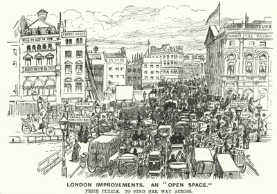 Punch rajzfilm: London Improvements. „Nyílt tér” – forgalmi torlódás a viktoriánus Londonban (metszet) alkotó: Alfred Chantrey Corbould