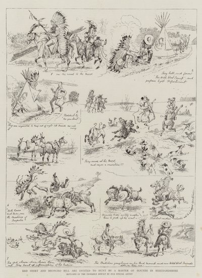 Red Shirt és Broncho Bill meghívást kapott a vadászatba egy hertfordshire-i kopómestertől alkotó: Alfred Chantrey Corbould