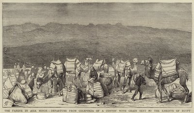 A kis-ázsiai éhínség, az egyiptomi khedive által küldött gabonát szállító konvoj indulása Celephkiából alkotó: Alfred Chantrey Corbould