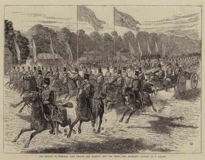 Szemle a Windsor Parkban Őfelsége és a sah előtt, a tüzérség vágtában alkotó: Alfred Chantrey Corbould