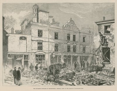 A dinamit felháborodása Westminsterben; A Scotland Yardon történt károk általános képe alkotó: Alfred Chantrey Corbould