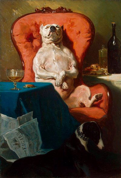 Mopszkutya karosszékben”, 1857. alkotó: Alfred De Dreux