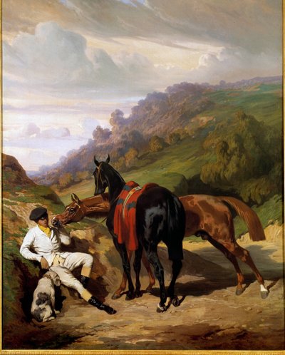Fehér legény és lovai Alfred De Dreux (1810-1860) festménye. 19. század. Magángyűjtemény alkotó: Alfred Dedreux