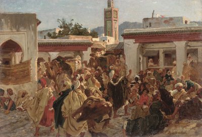 Marokkói utcai jelenet (olaj, vászon) alkotó: Alfred Dehodencq